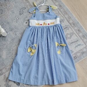 Mom & Me Girls Smocked Embroidered Puppy Dog Gingham Dress Sz6